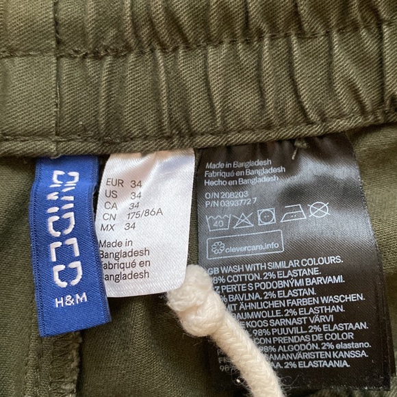 H&M Divided Mens Army Green Tapered Twill Joggers with Zips Size 34 - Picture 4 of 6
